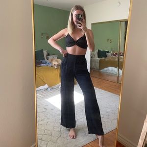 High waisted black linen pants